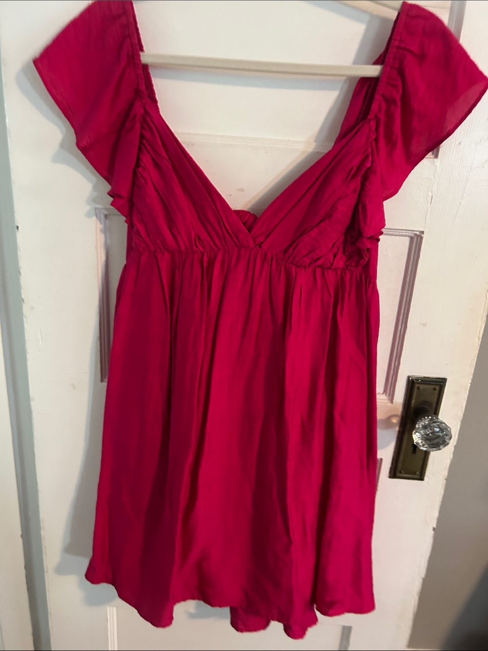 Lush Hot Pink V-Neck Ruffle Sleeve Mini Dress